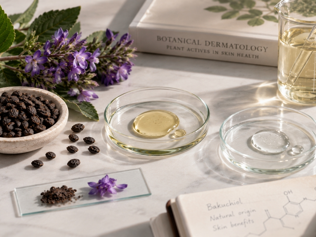Bakuchiol botanical ingredient and laboratory research for natural retinol alternatives
