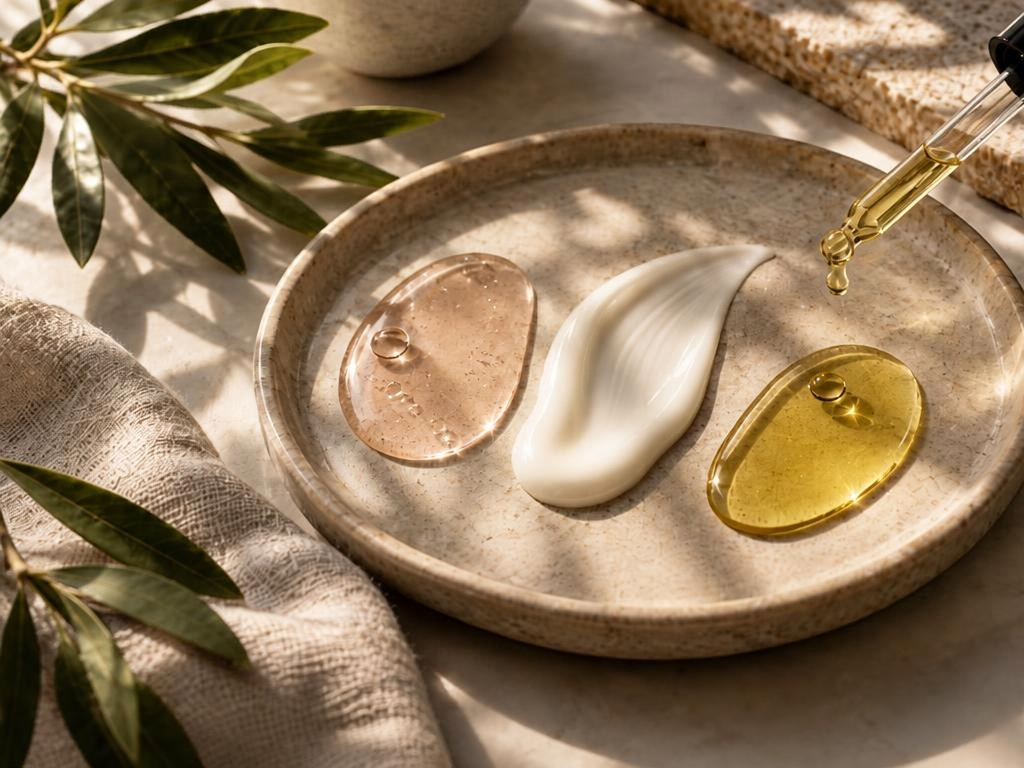 Water-based, serum-emulsion and oil-based serum textures for mature skin