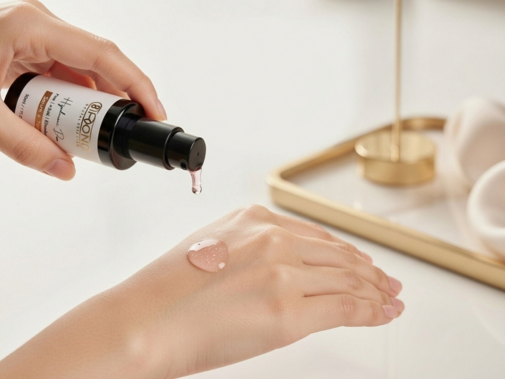 Hyaluronic acid for skin – BIOYOND Hyaluronic Duo Serum + Tonic applied to skin