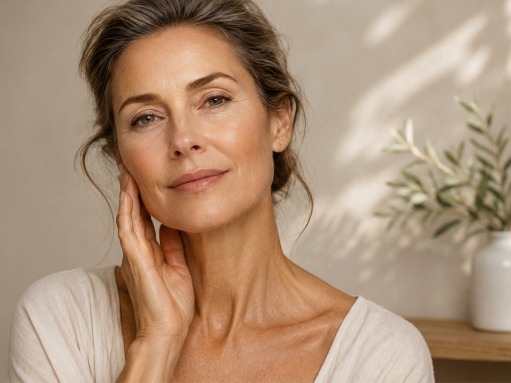 Skincare for mature skin with healthy-looking, well-cared-for skin