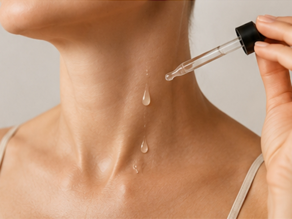 Neck and décolletage skincare hydration with facial serum