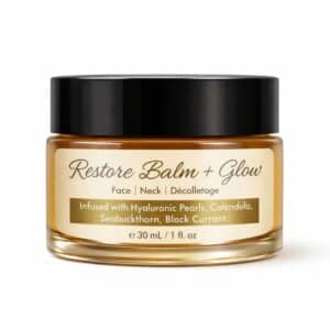 BIO Restore Balm + Glow by BIOYOND Natural Skincare — waterless restorative facial balm with Hyaluronic Pearls and Immortelle for dry, sensitive and stressed skin, 100ml, made in Canada